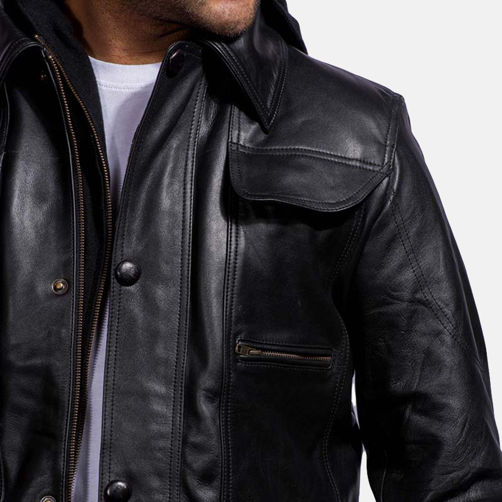 Outlaw Hooded Black Leather Jacket