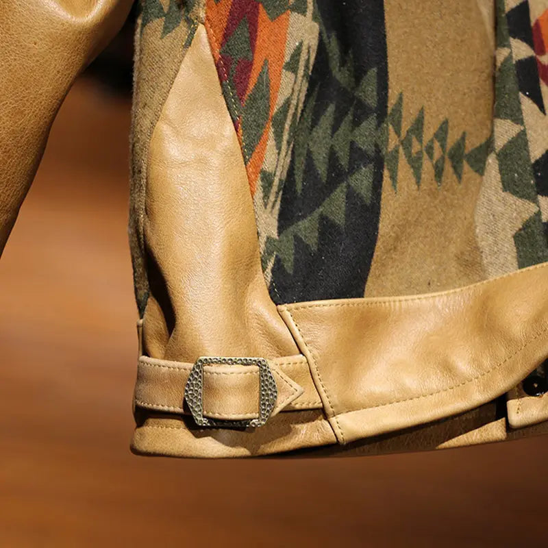 Trendy Tan Printed Leather Biker Jacket