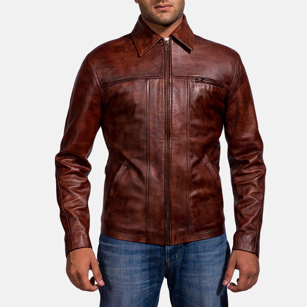 Rugged Maroon Leather Jacket