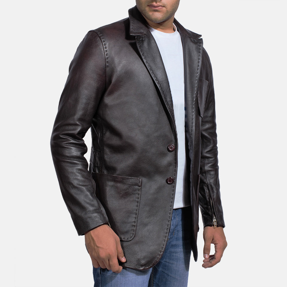 Heritage Wine Black Leather Blazer