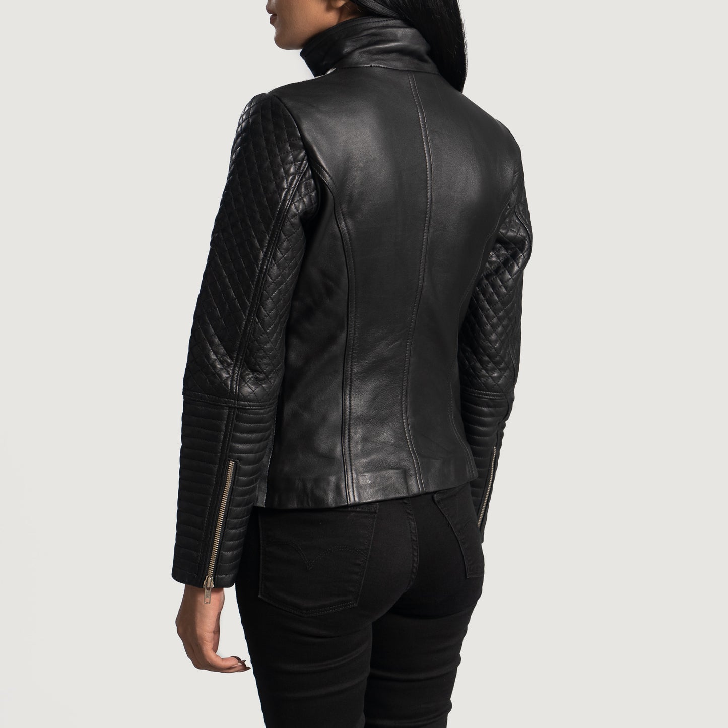 Ally Metallic Black Leather Biker Jacket