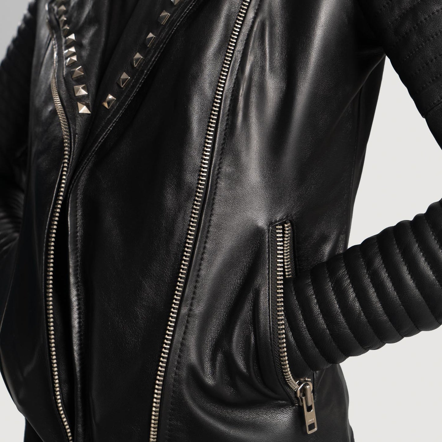 Foray Black Studded Leather Biker Jacket