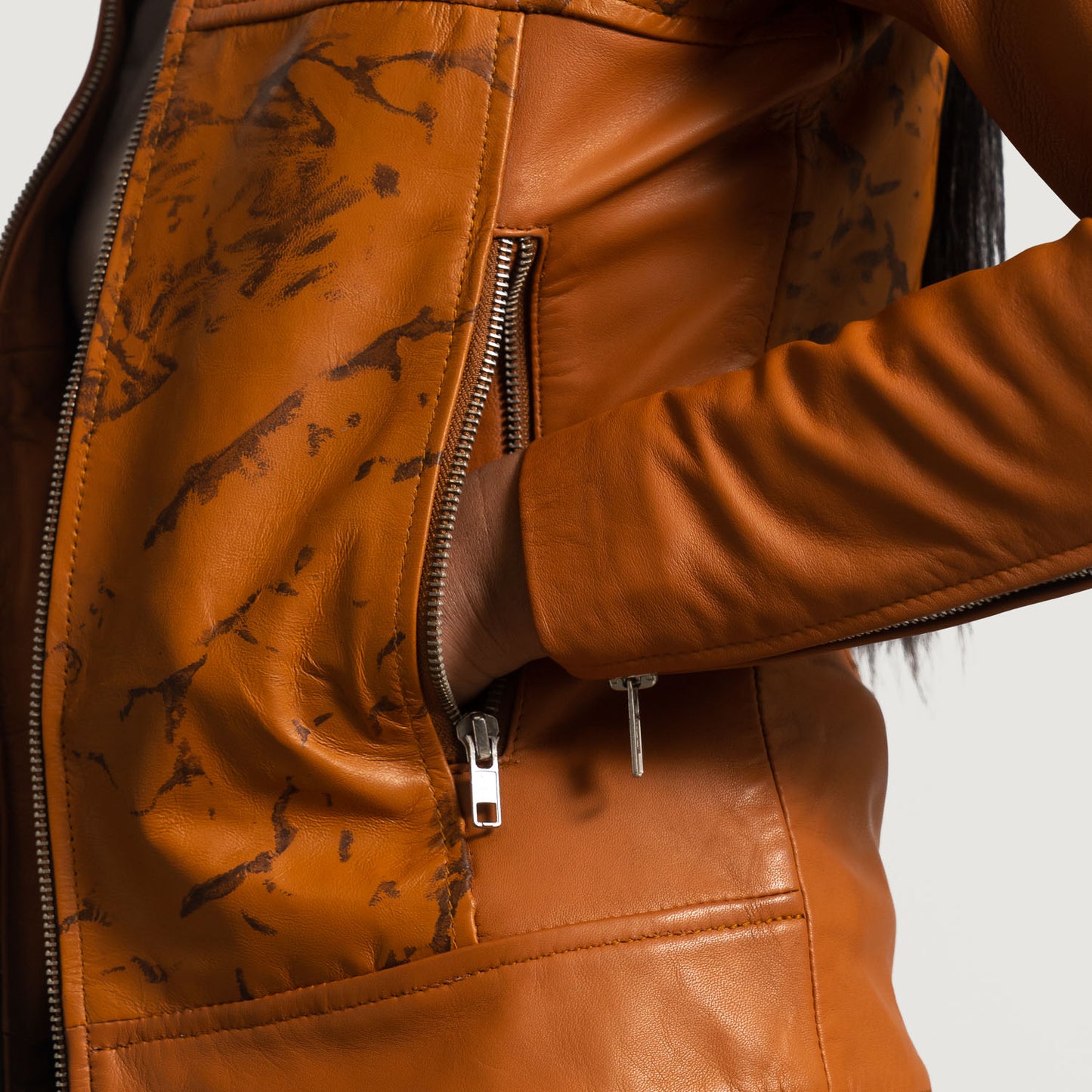 Grit Tan Dye Leather Biker Jacket