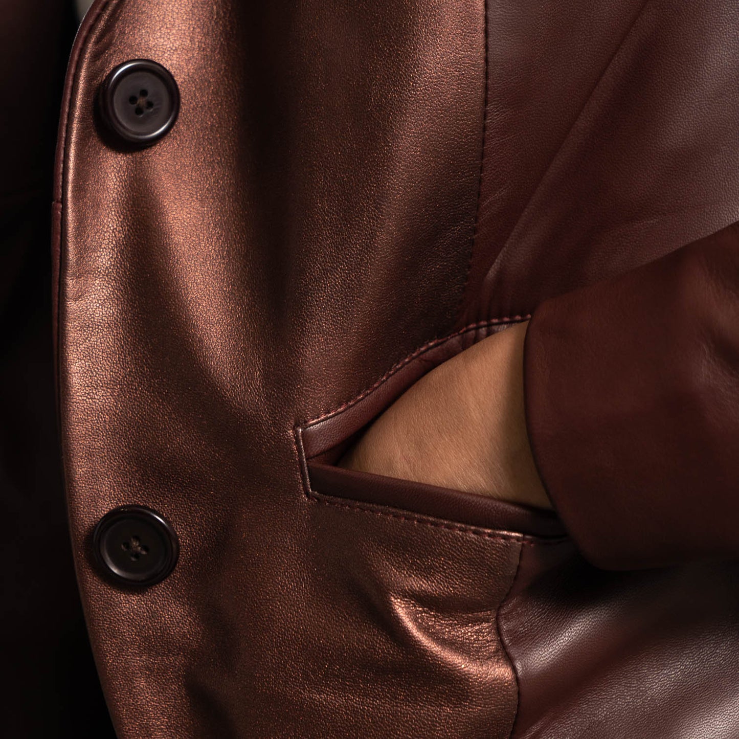 Madelyn Metallic Maroon Leather Blazer