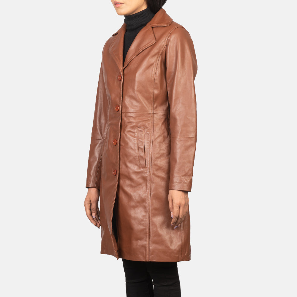 Plucky Single Breasted Leather Coat