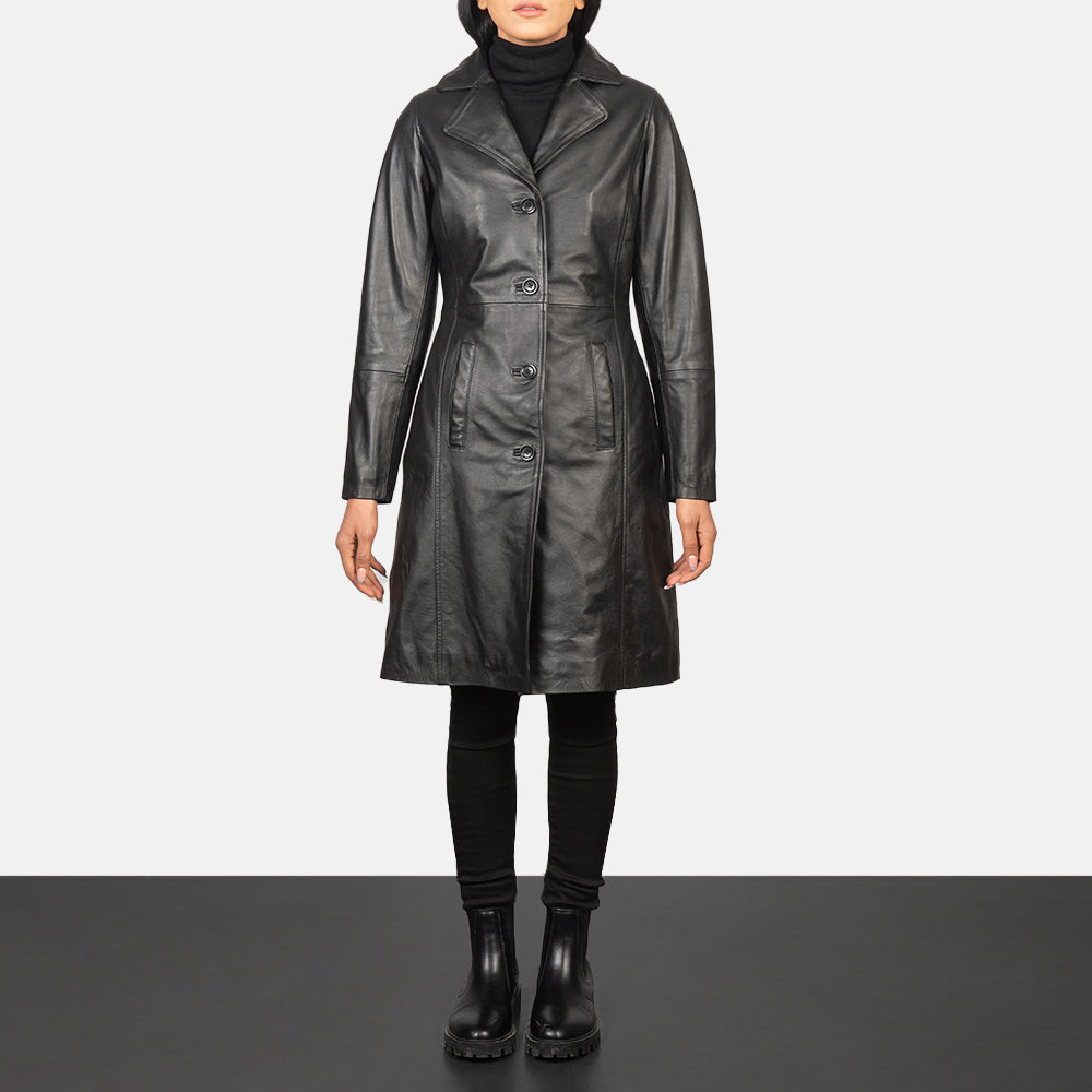 Plucky Single Breasted Leather Coat