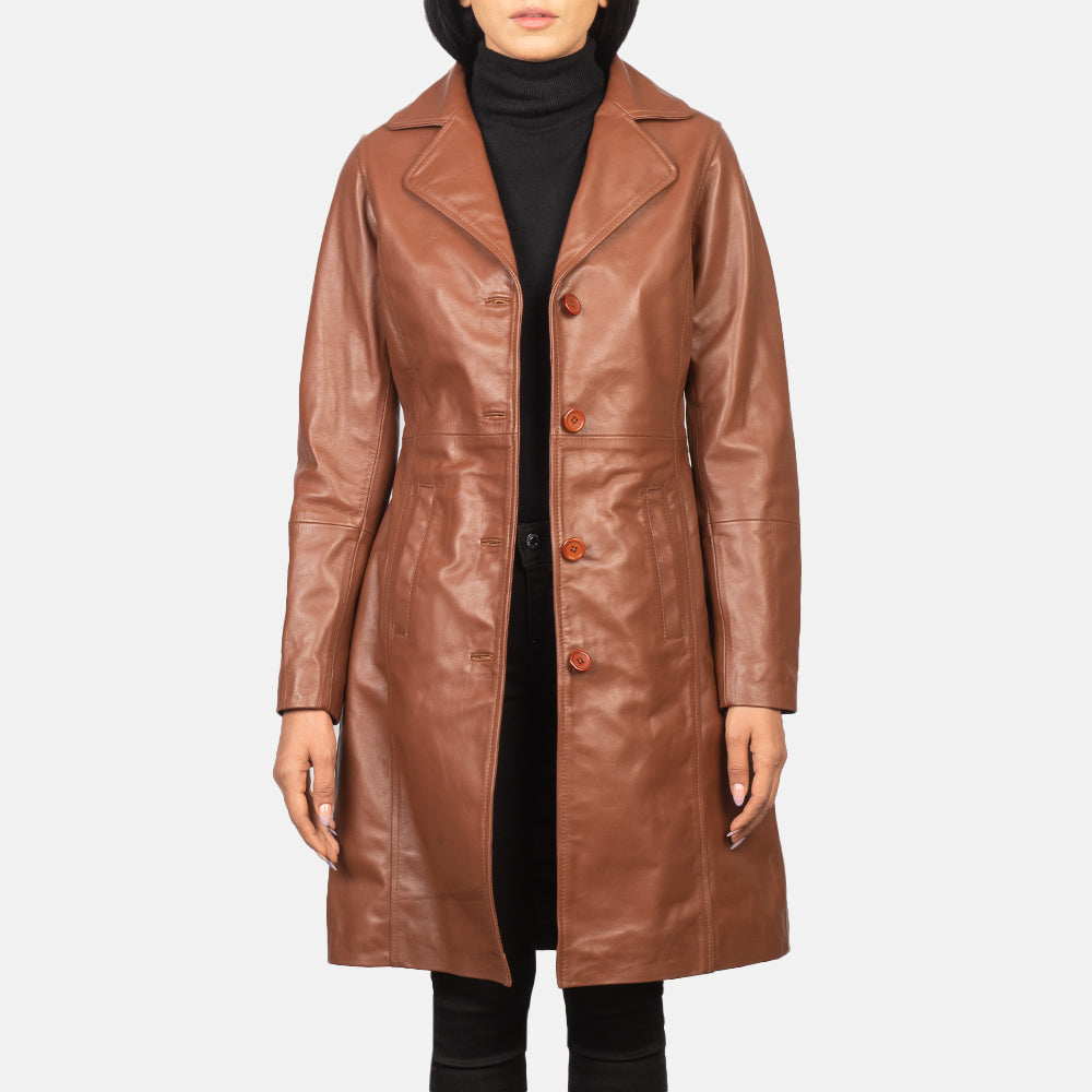 Plucky Single Breasted Leather Coat