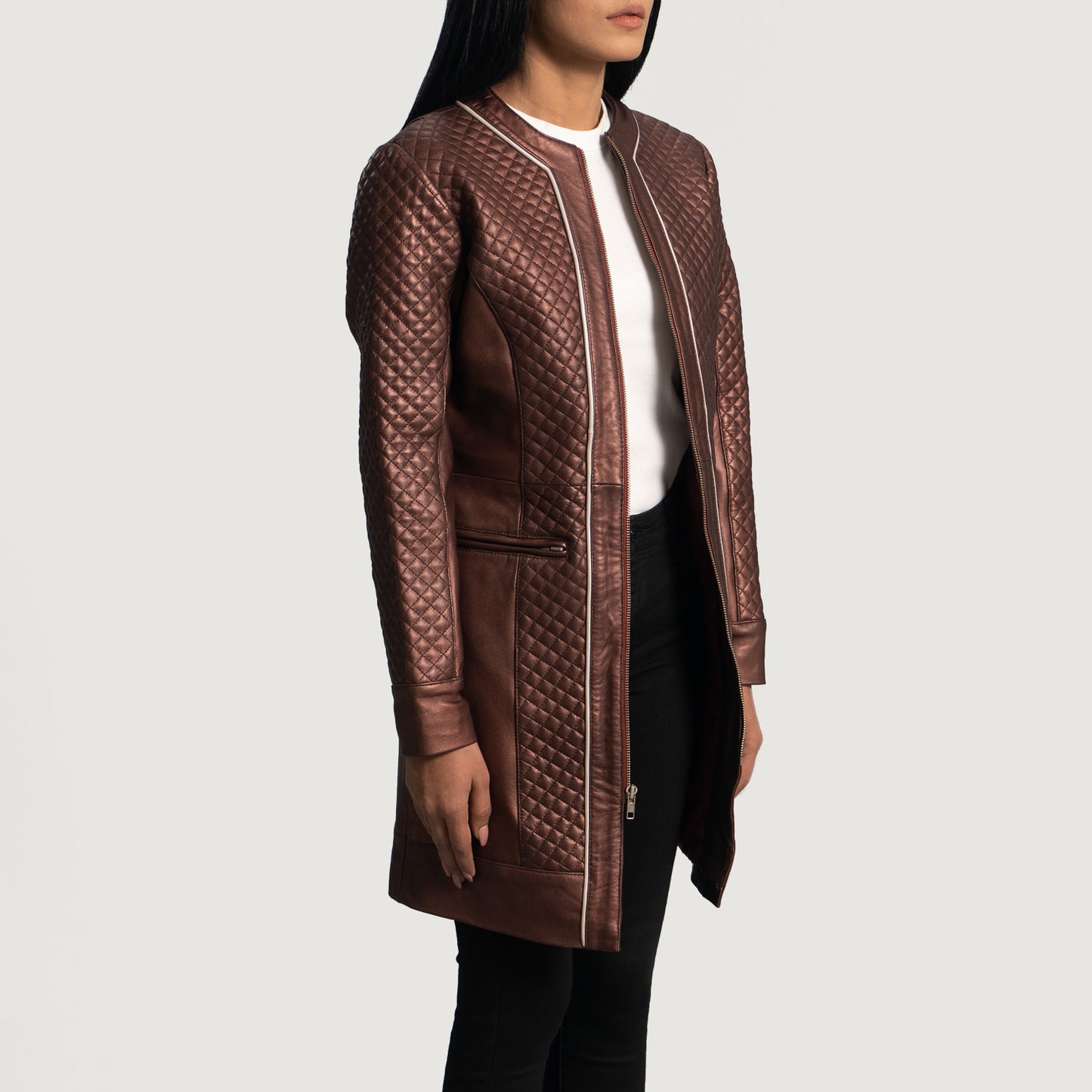 Potence Quilted Maroon Leather Coat