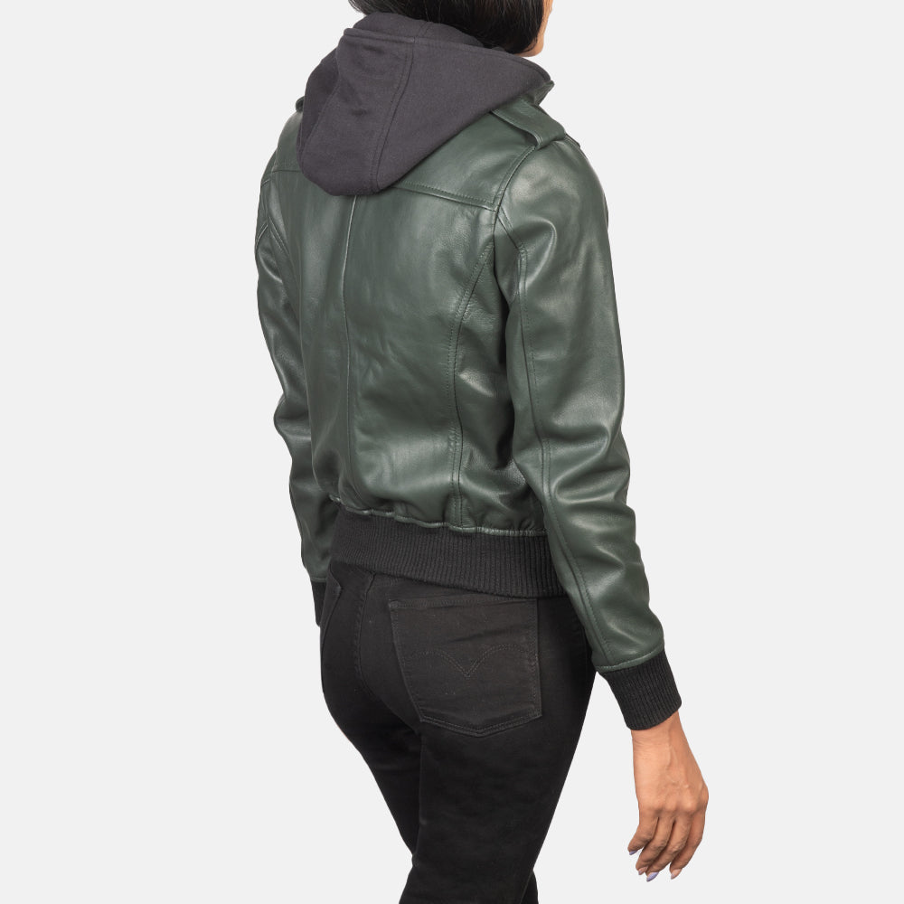 Roza Hooded Leather Bomber Jacket