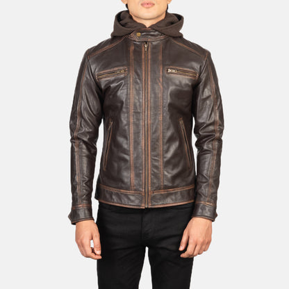 Luxe Hooded Leather Biker Jacket