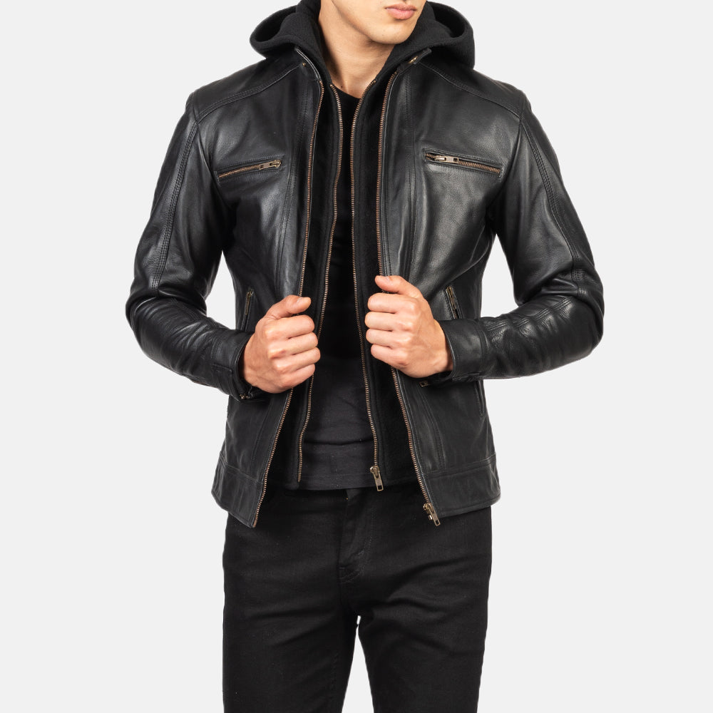 Luxe Hooded Leather Biker Jacket