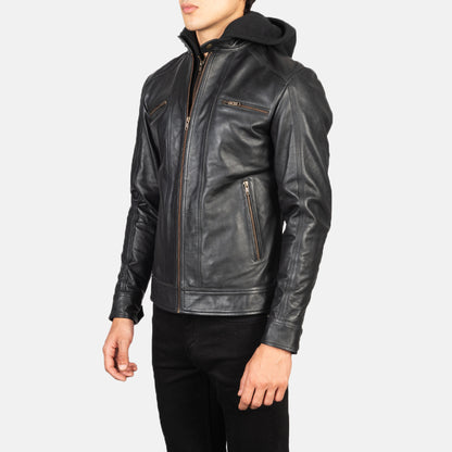 Luxe Hooded Leather Biker Jacket