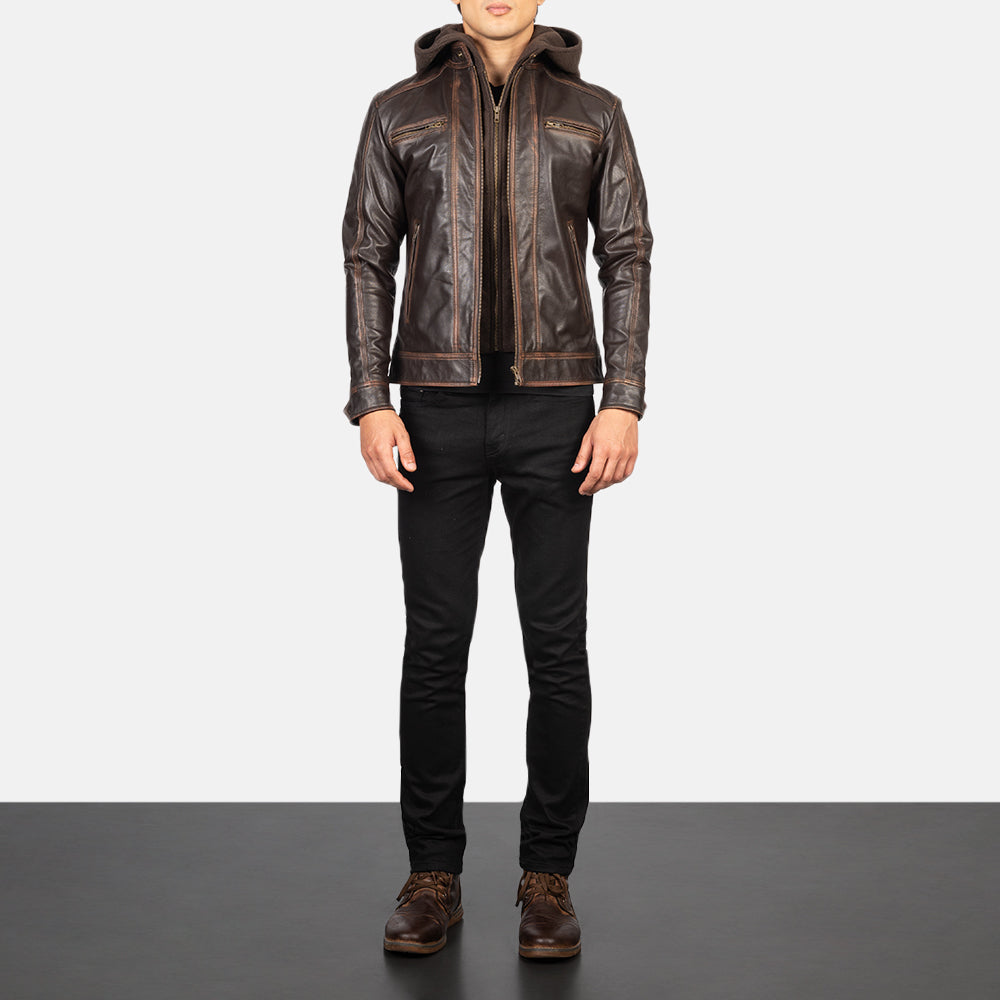 Luxe Hooded Leather Biker Jacket