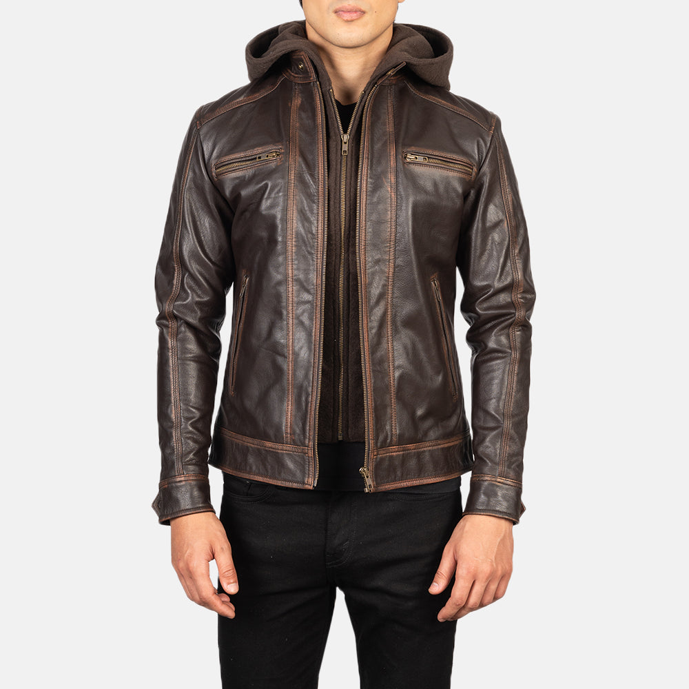 Luxe Hooded Leather Biker Jacket