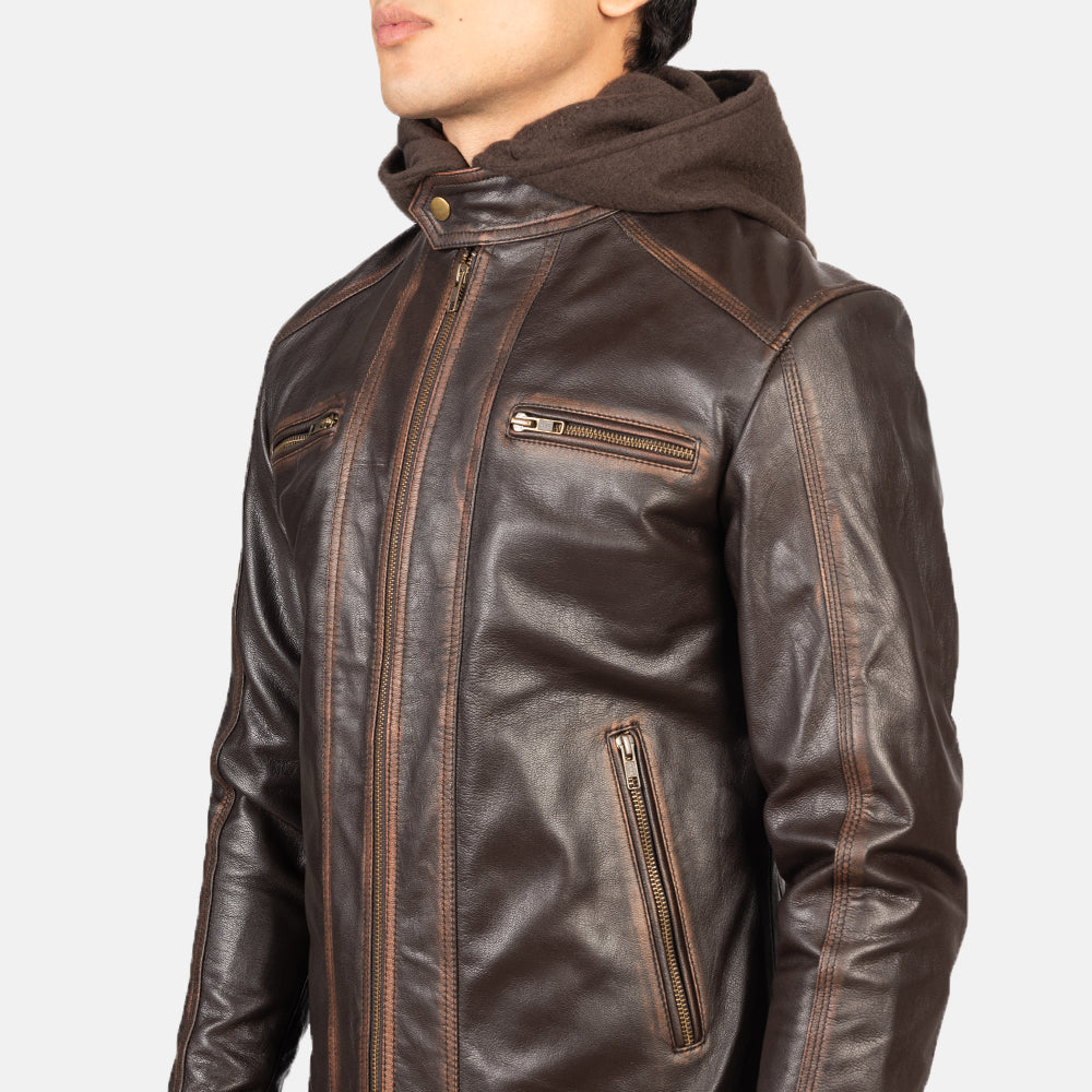 Luxe Hooded Leather Biker Jacket