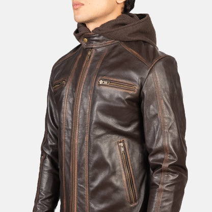 Luxe Hooded Leather Biker Jacket
