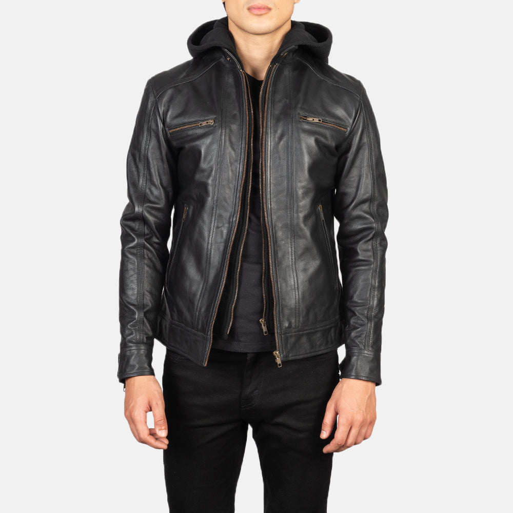 Luxe Hooded Leather Biker Jacket