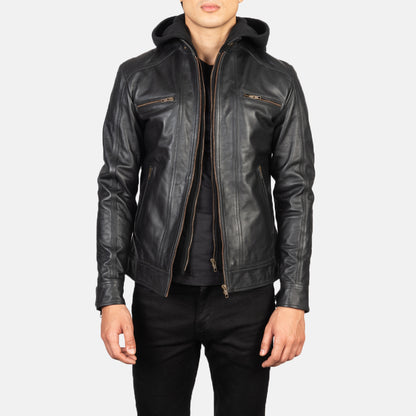 Luxe Hooded Leather Biker Jacket