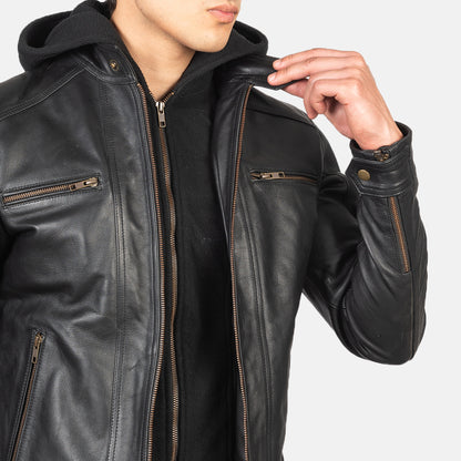 Luxe Hooded Leather Biker Jacket