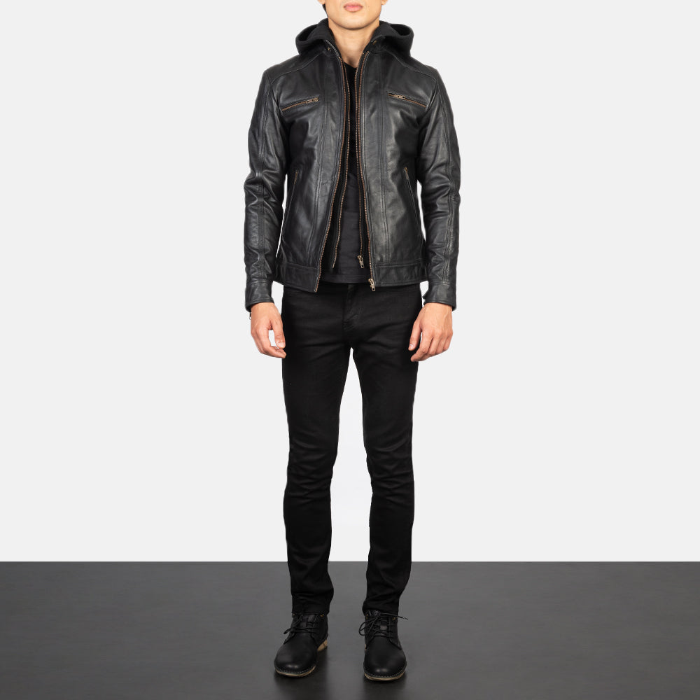 Luxe Hooded Leather Biker Jacket