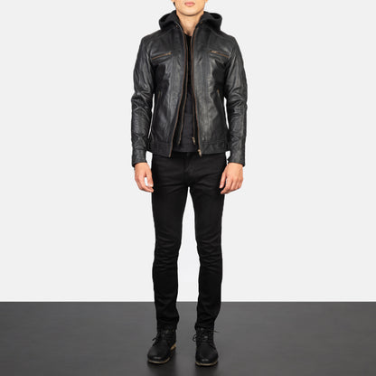 Luxe Hooded Leather Biker Jacket