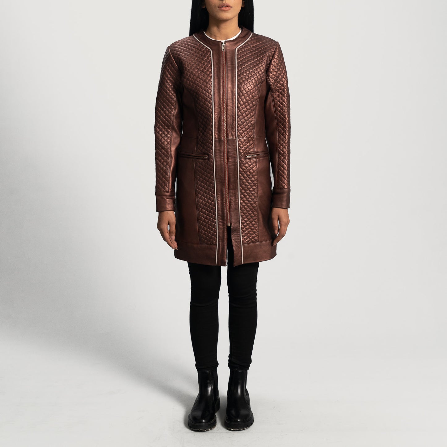 Potence  Quilted Maroon Leather Coat